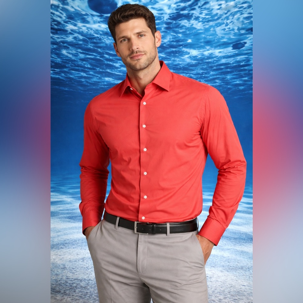 Arrow Mens Coral Red Wrinkle Free Dress Shirt 16 34/35 Large Button Down